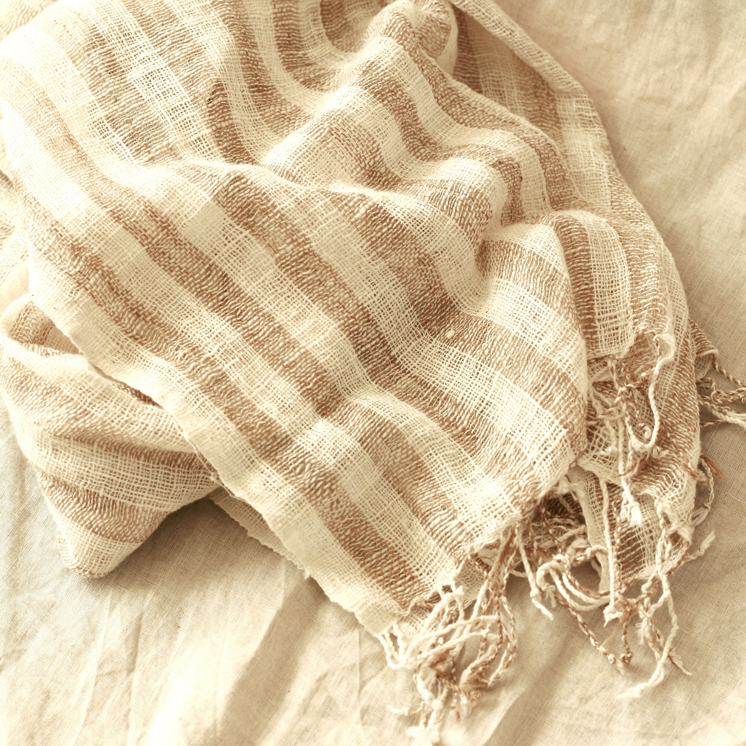 Fatima Hand-loomed Raw Cotton Scarf, in Beige (Pre-order)